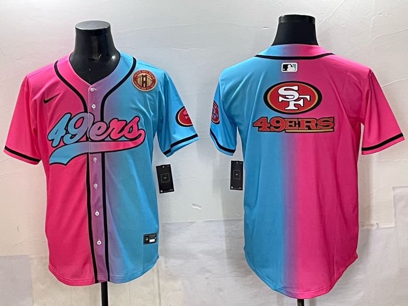 Men 2025 San Francisco 49ers Blank Blue pink Nike Limited NFL Jersey style 014
